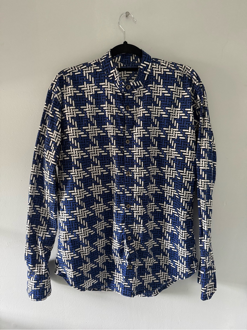Men's Navy Geometric Print Button-Down Shirt